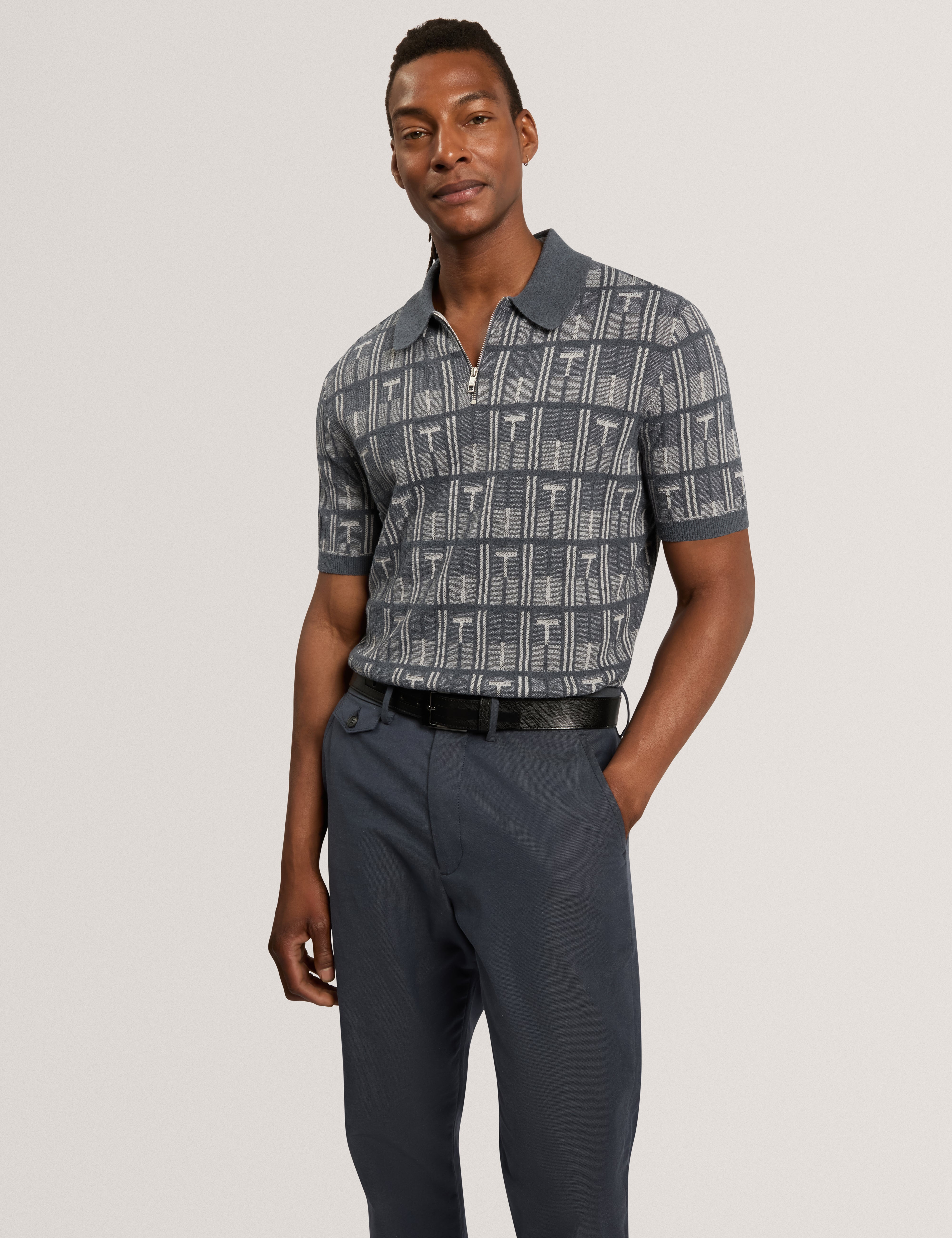 NAPPIER: Ss Jacquard Zip Neck Polo