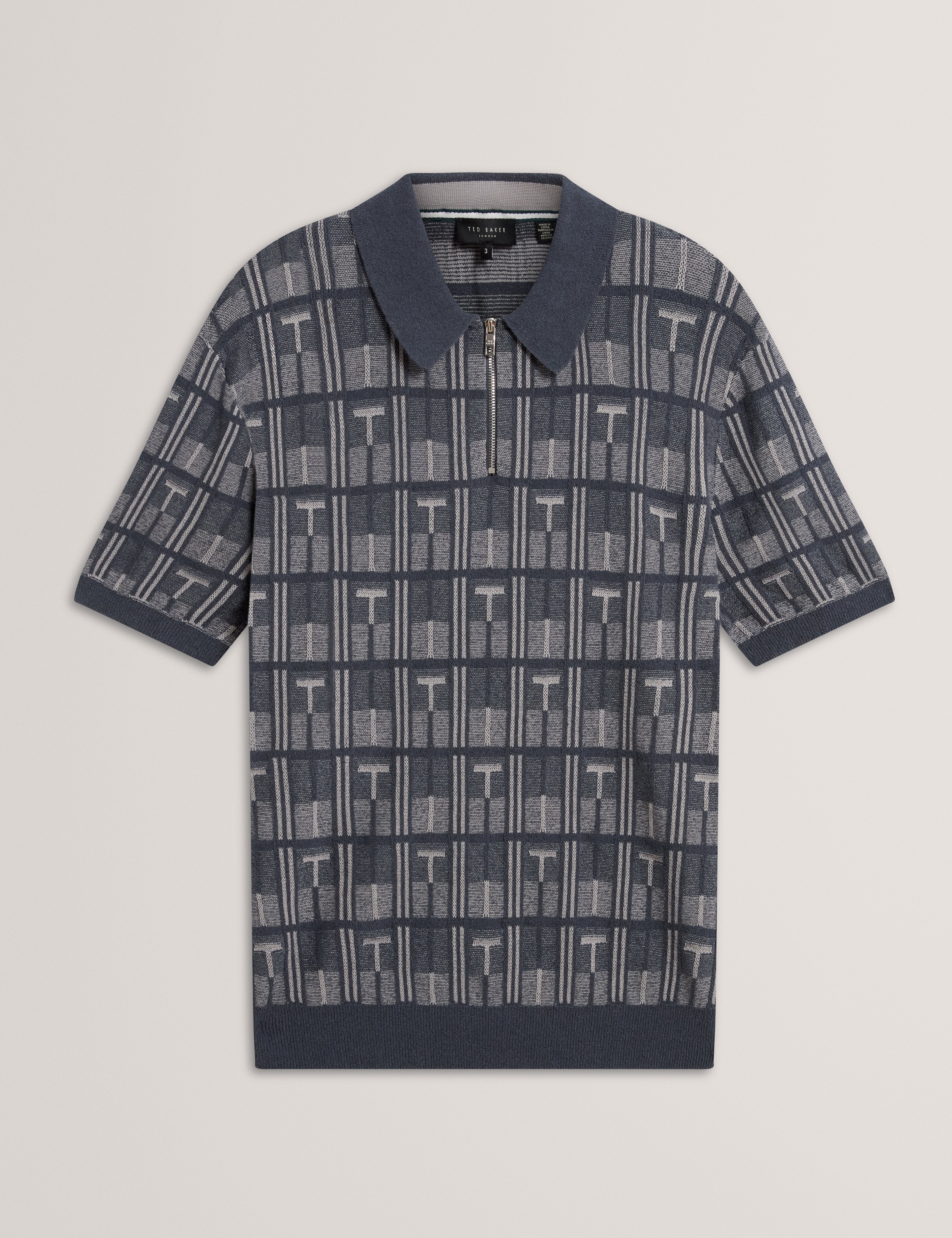 NAPPIER: Ss Jacquard Zip Neck Polo