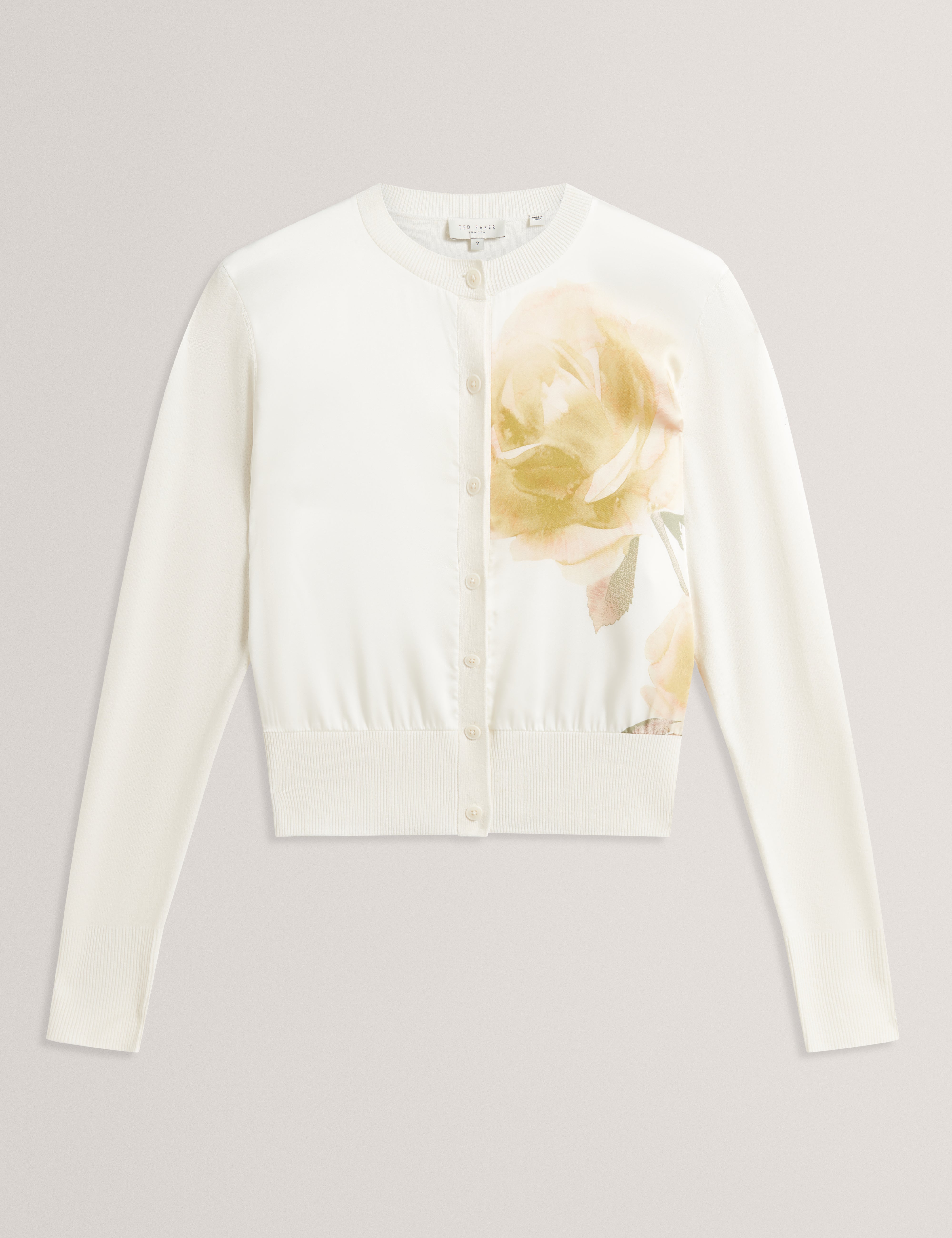 ISALDA: Printed Woven Front Cardigan