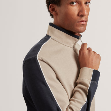 KOVEN: Ls Two-Tone Half Zip Polo