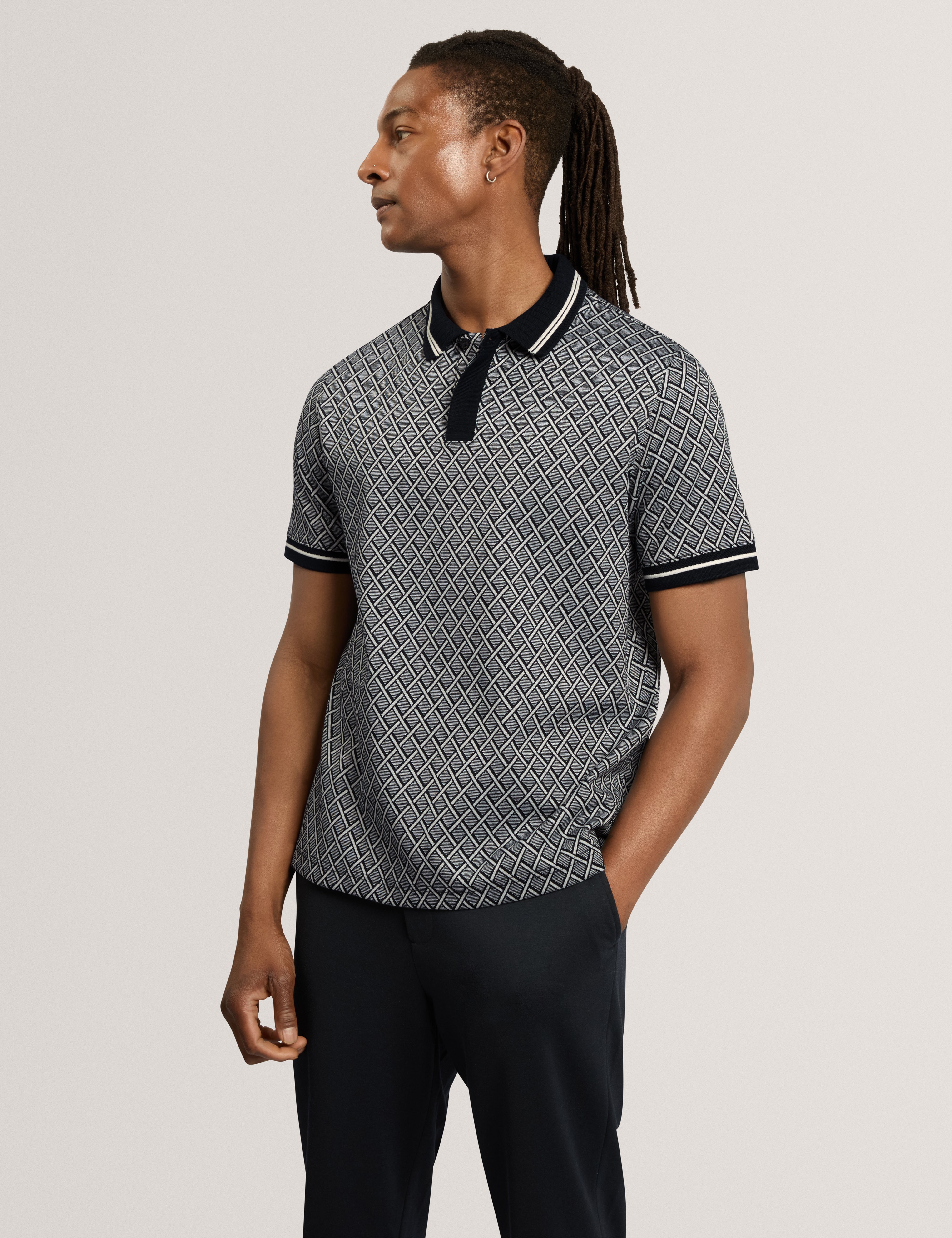 MASSEY: Ss Geo Button Up Polo