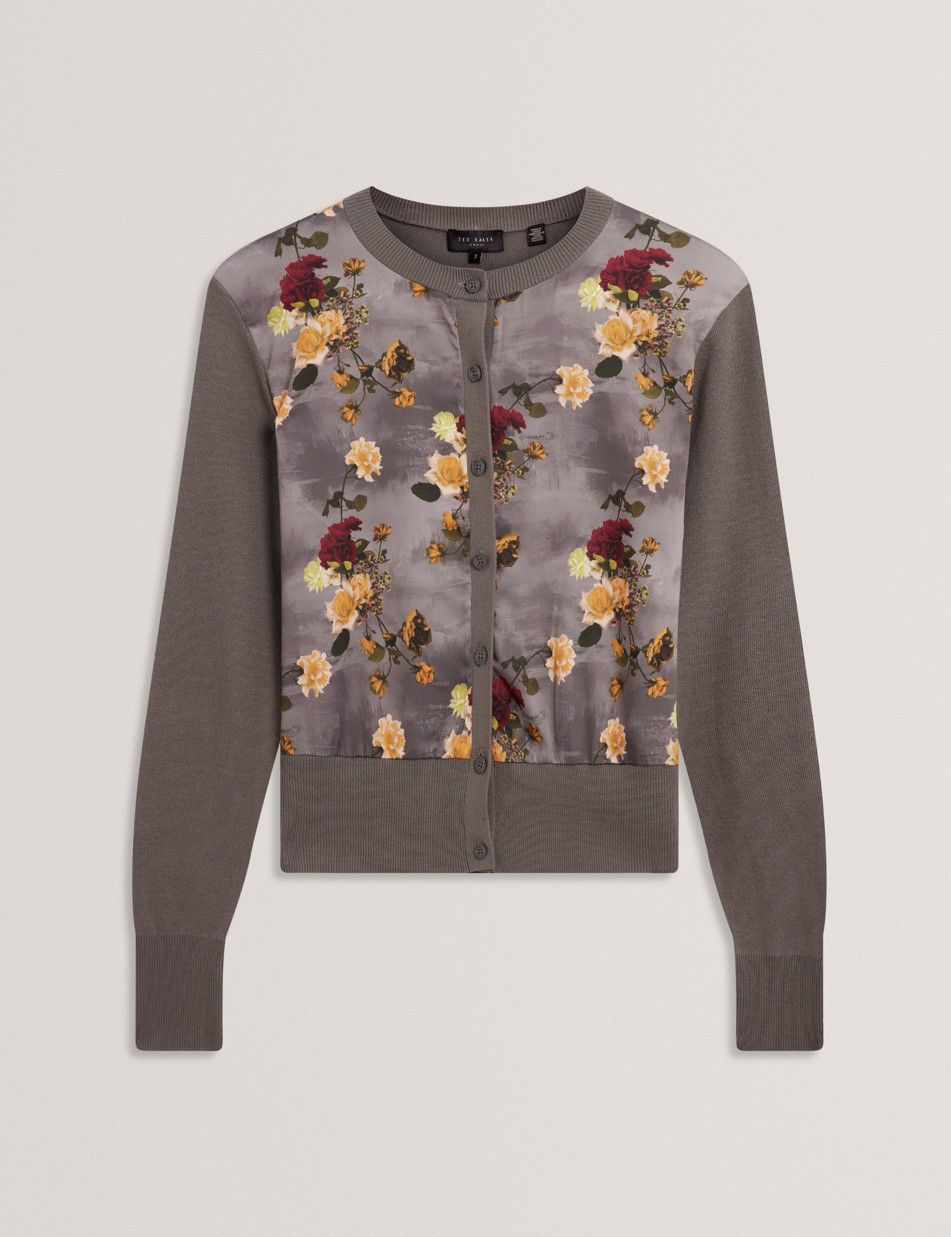 ROSALAH: Floral Printed Woven Front Cardigan