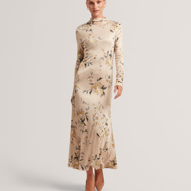 JULENNA: Floral Printed High Neck Long Sleeve Dress