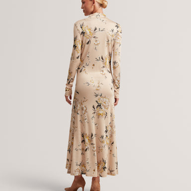 JULENNA: Floral Printed High Neck Long Sleeve Dress