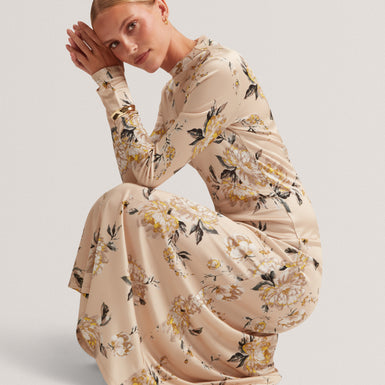 JULENNA: Floral Printed High Neck Long Sleeve Dress