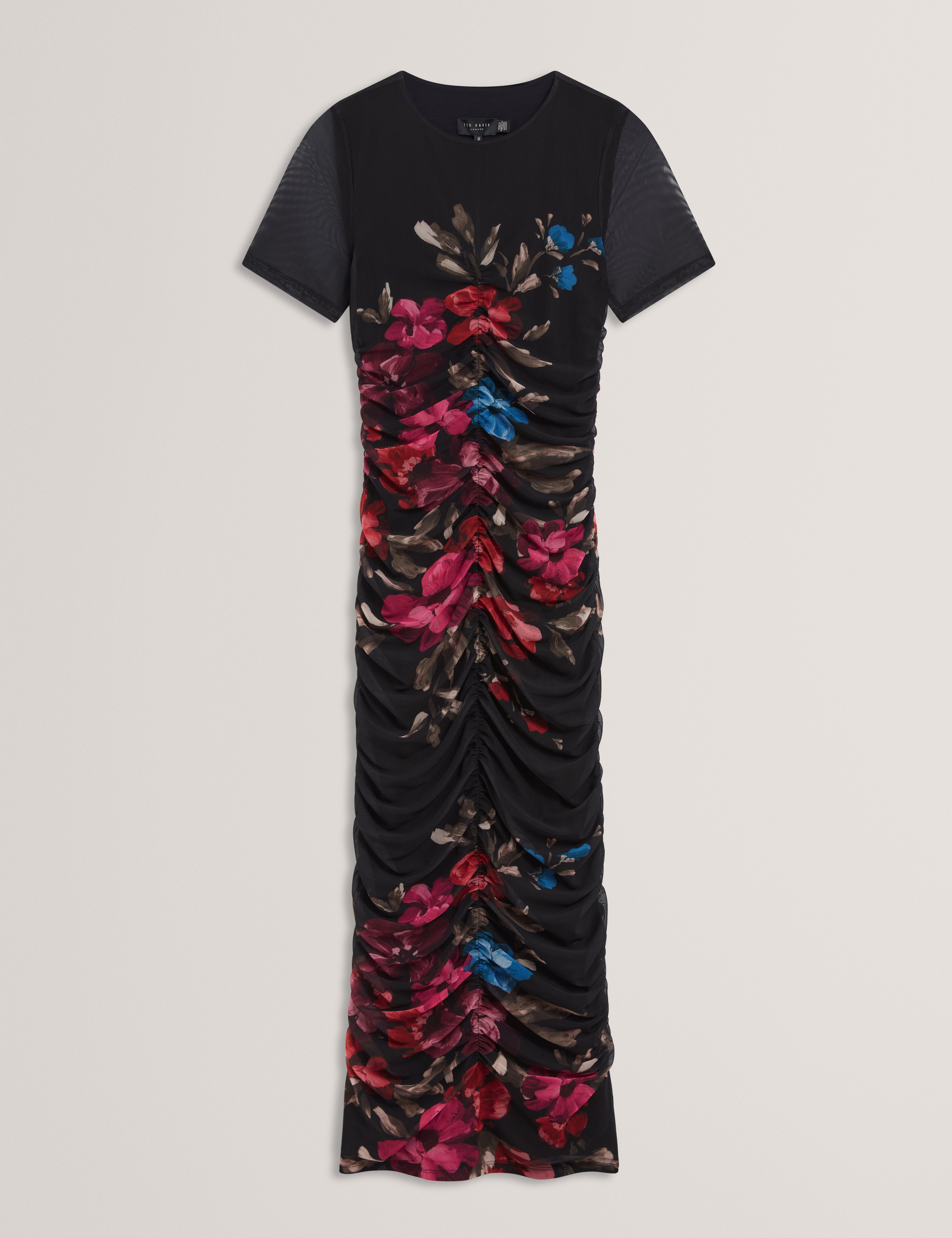 SOFIRA: Floral Print Ruched Bodycon Midi Dress