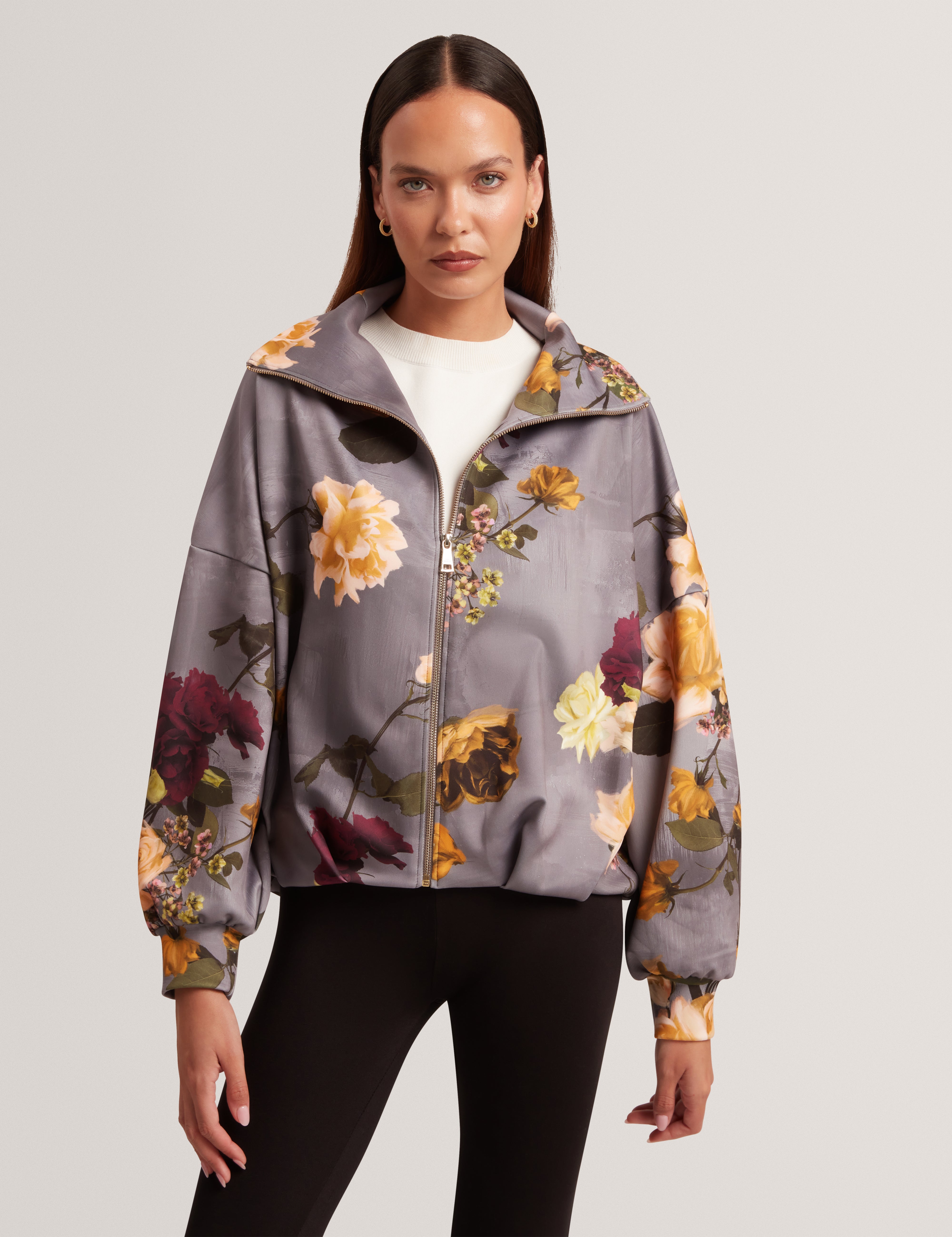 ELVAE: Floral Printed Scuba Jacket