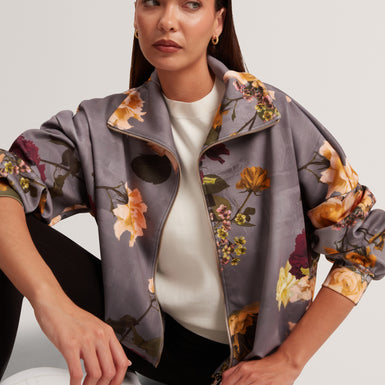 ELVAE: Floral Printed Scuba Jacket