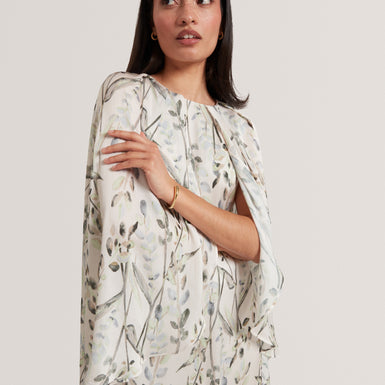 GILDAA: Printed Cape Detail Maxi Dress