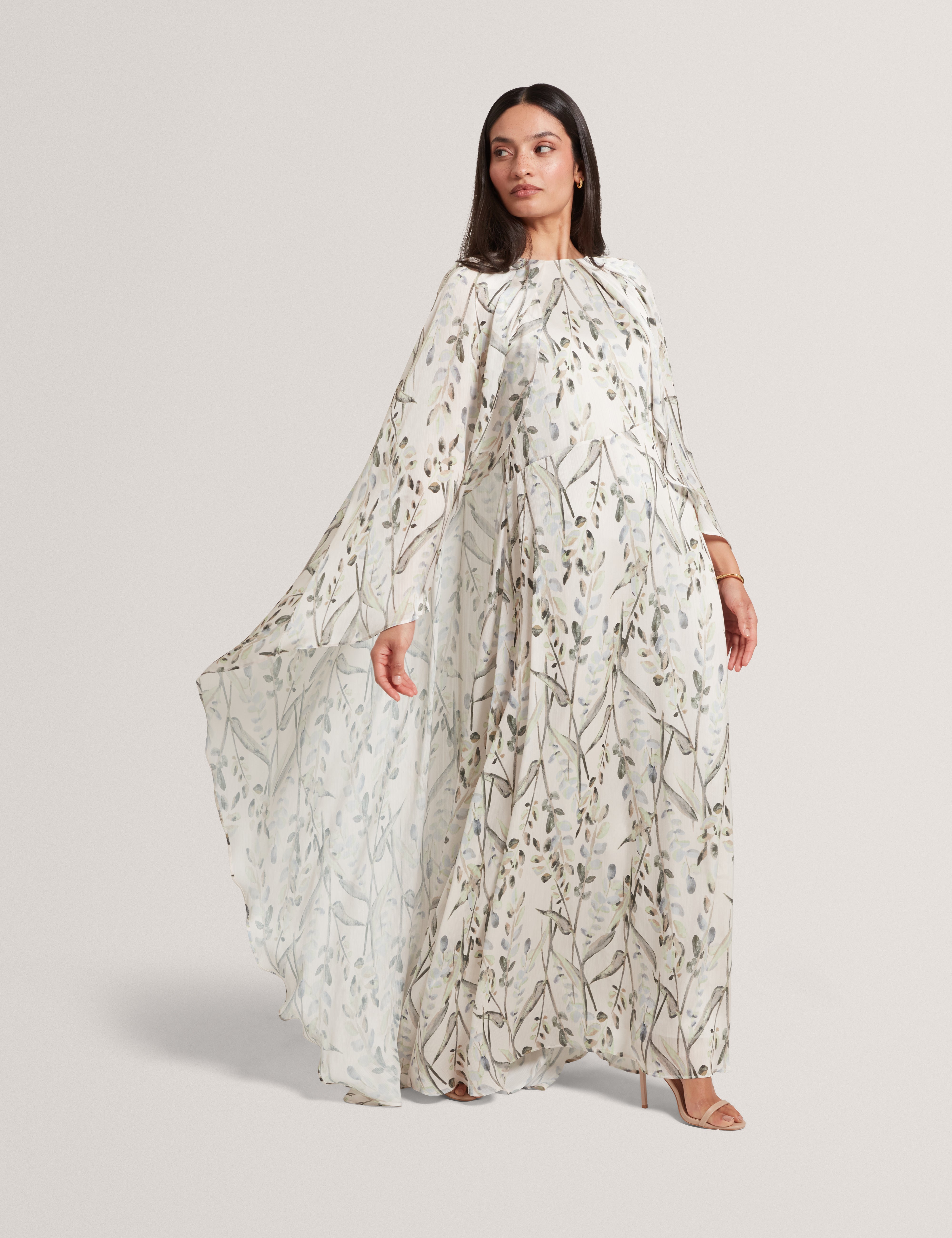 GILDAA: Printed Cape Detail Maxi Dress