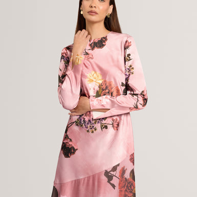 ISCHIA: Long Sleeve Diagonal Waist Seam Maxi Dress