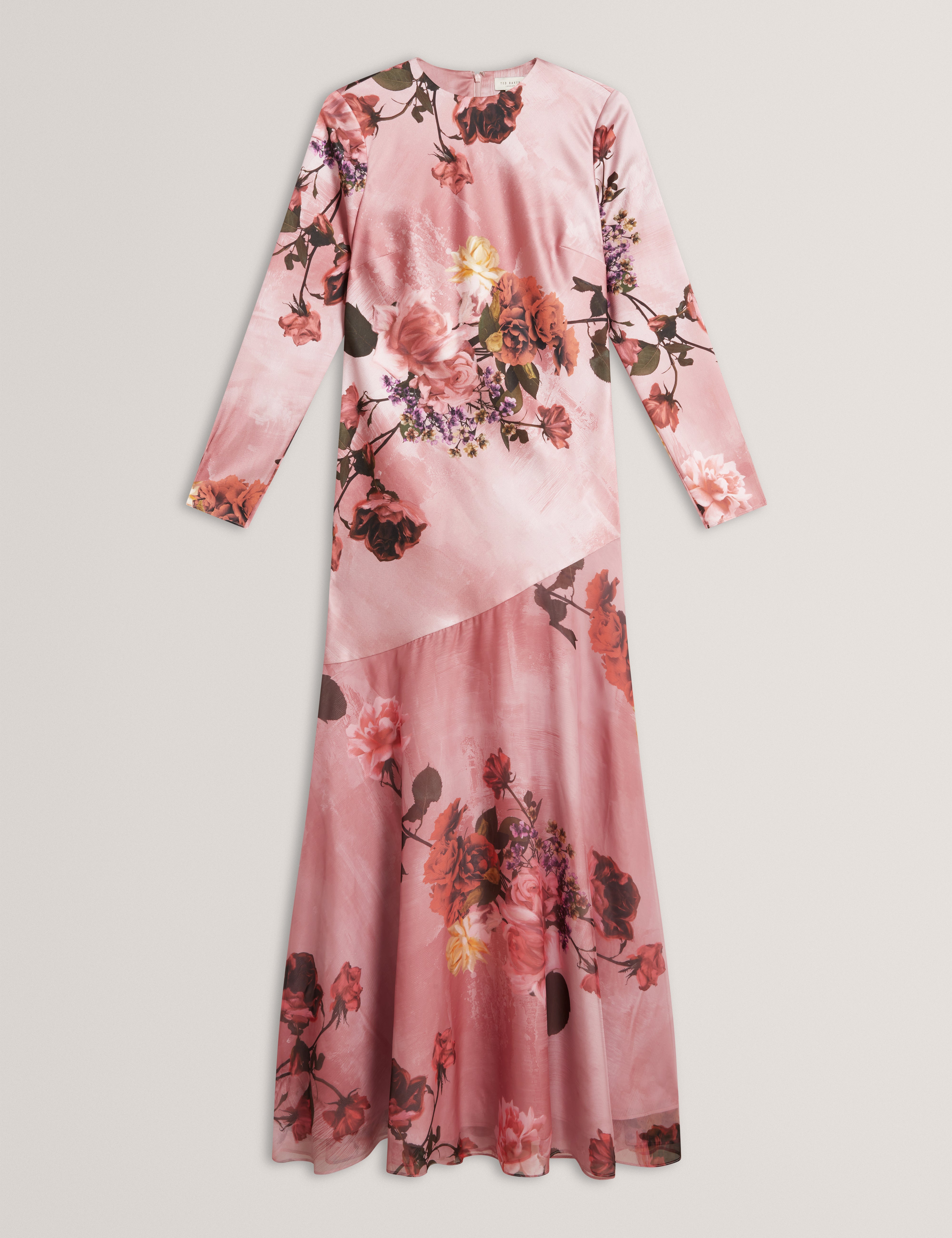 ISCHIA: Long Sleeve Diagonal Waist Seam Maxi Dress