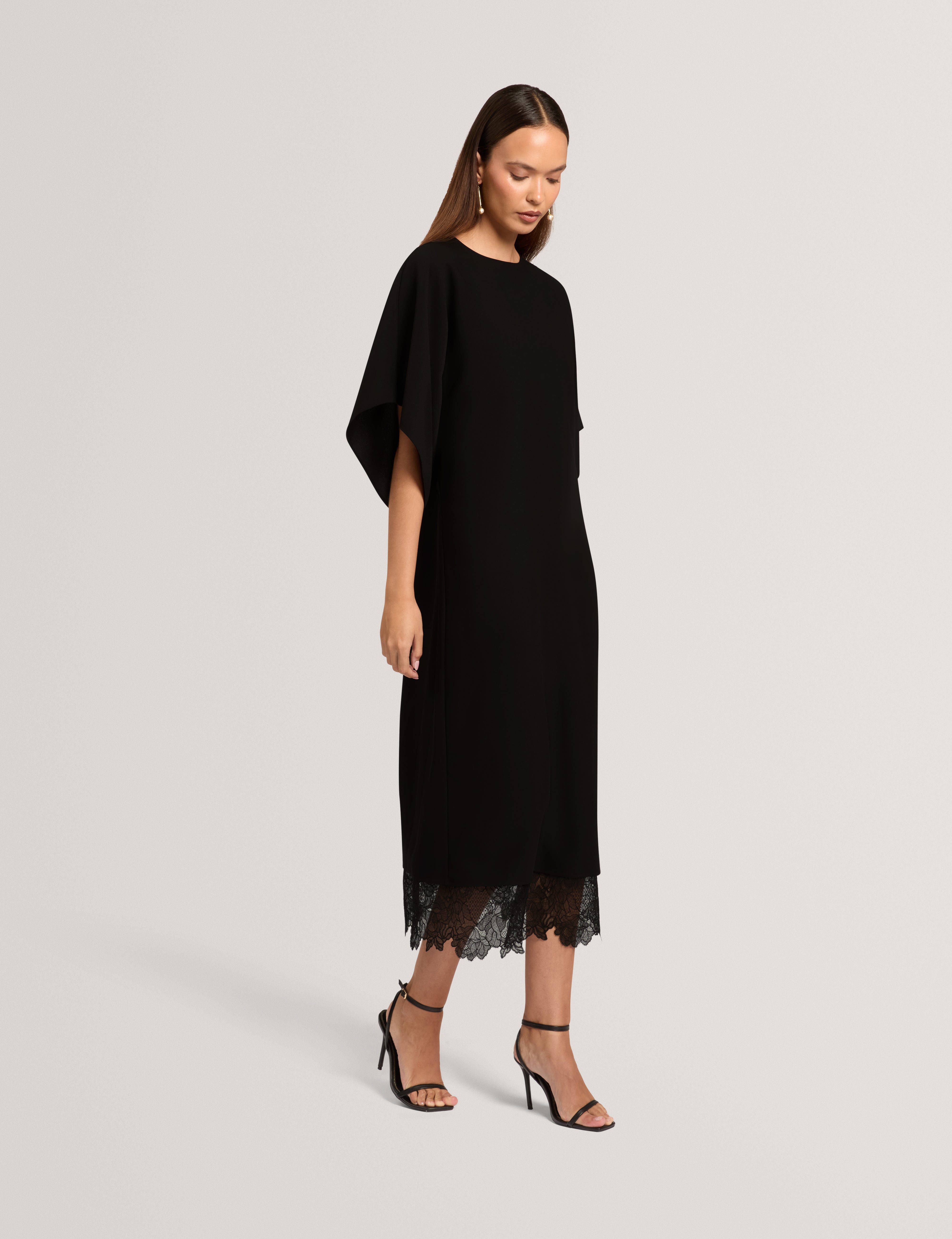 LANCHA: Batwing Midi Dress with Lace Hem