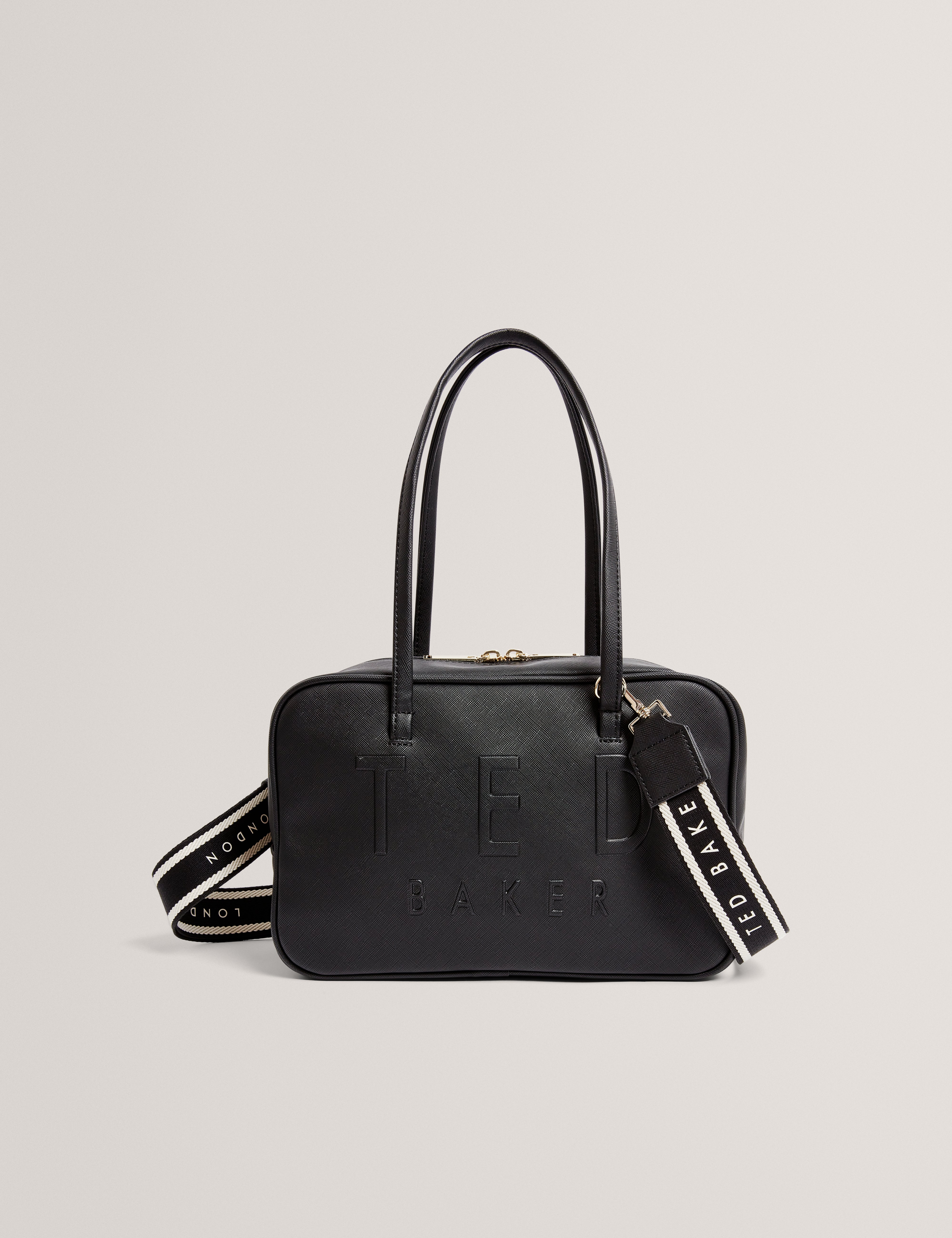 LAUNIA: Webbing Detail Non Leather Shoulder Bag