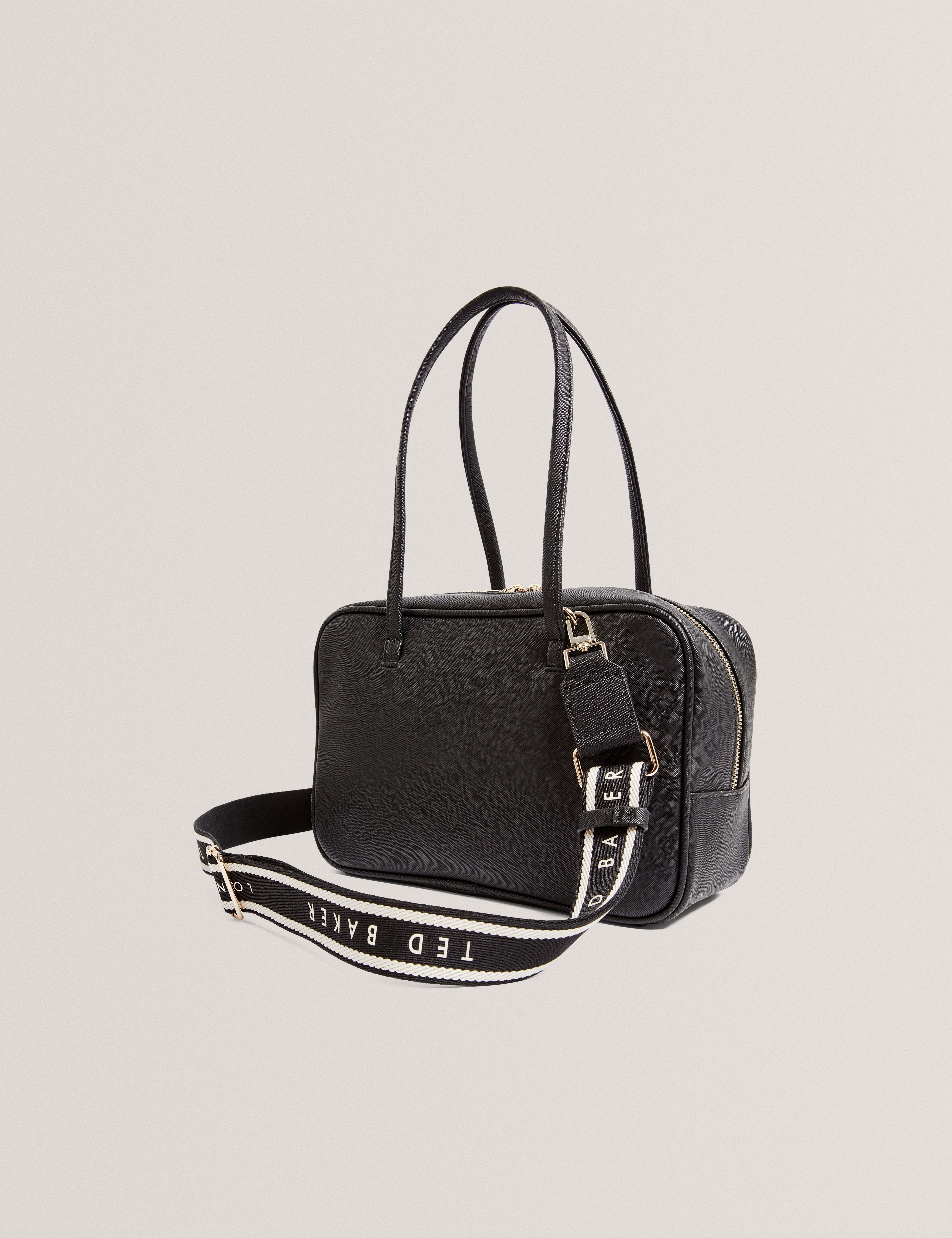 LAUNIA: Webbing Detail Non Leather Shoulder Bag