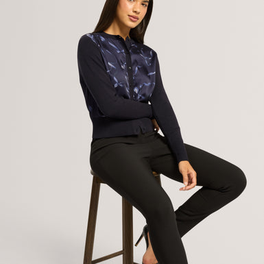 TAYANA: Printed Woven Front Cardigan