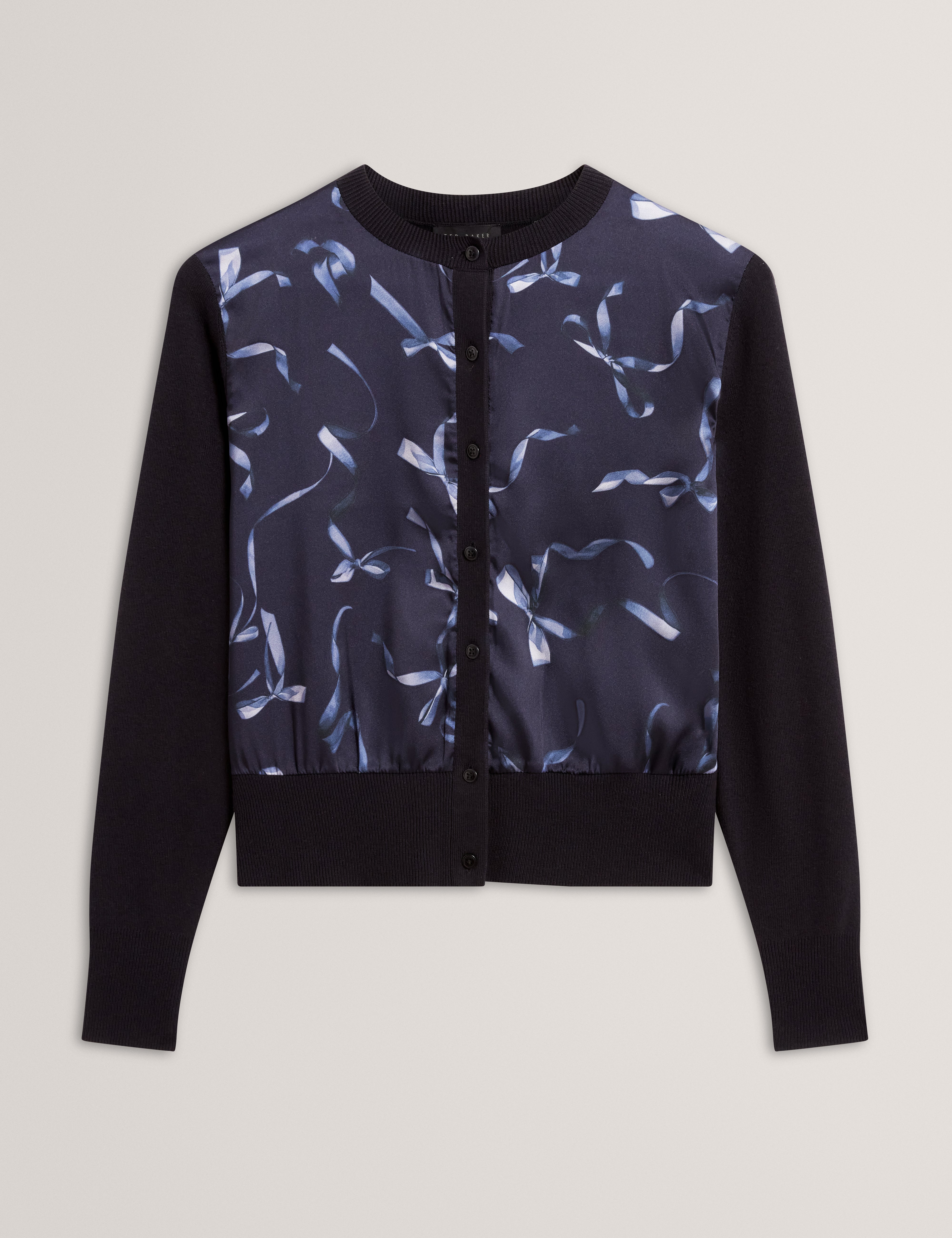 TAYANA: Printed Woven Front Cardigan