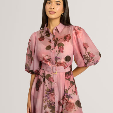 INDYAH: Puff Sleeve Printed Midi Shirt Dress