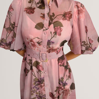 INDYAH: Puff Sleeve Printed Midi Shirt Dress