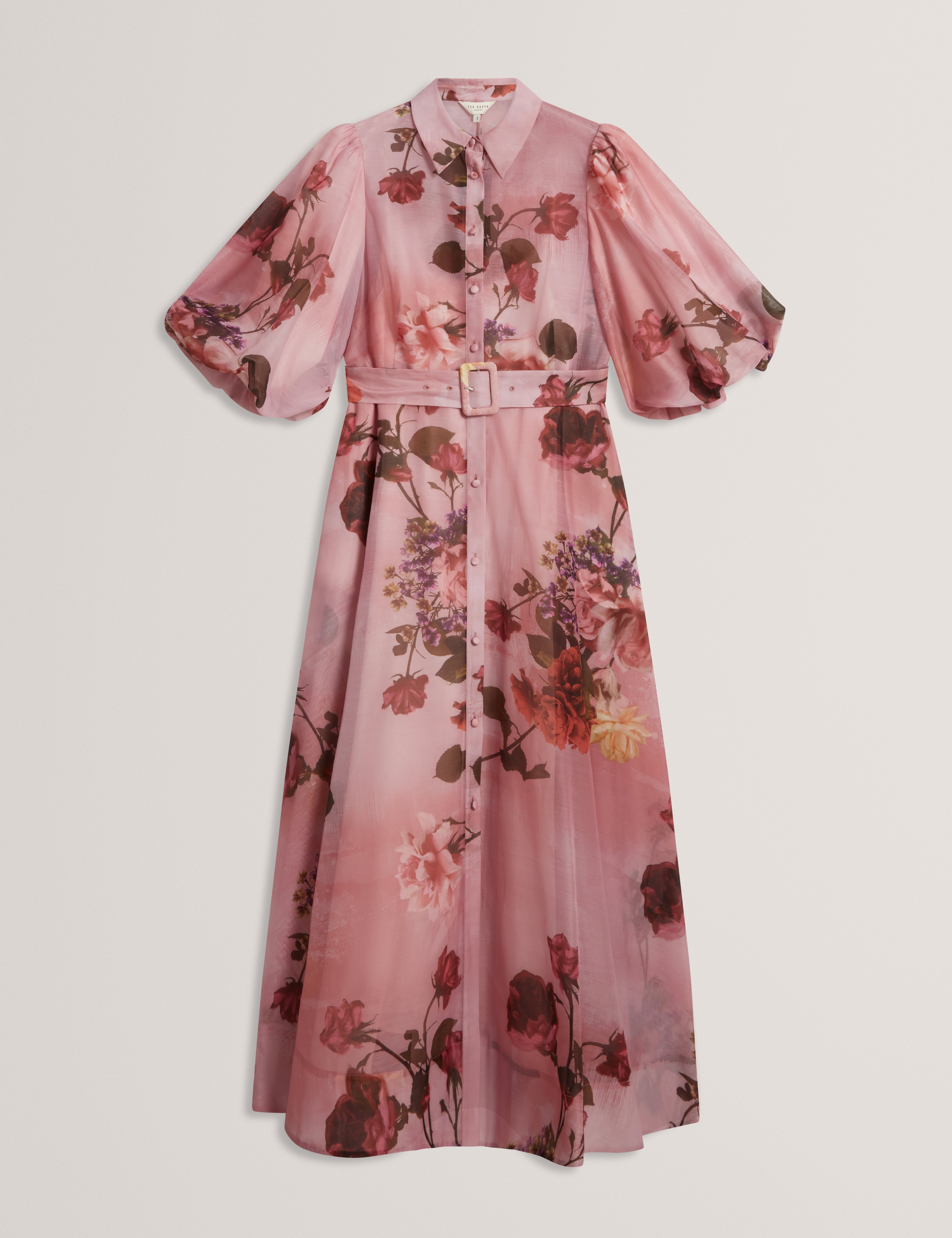 INDYAH: Puff Sleeve Printed Midi Shirt Dress