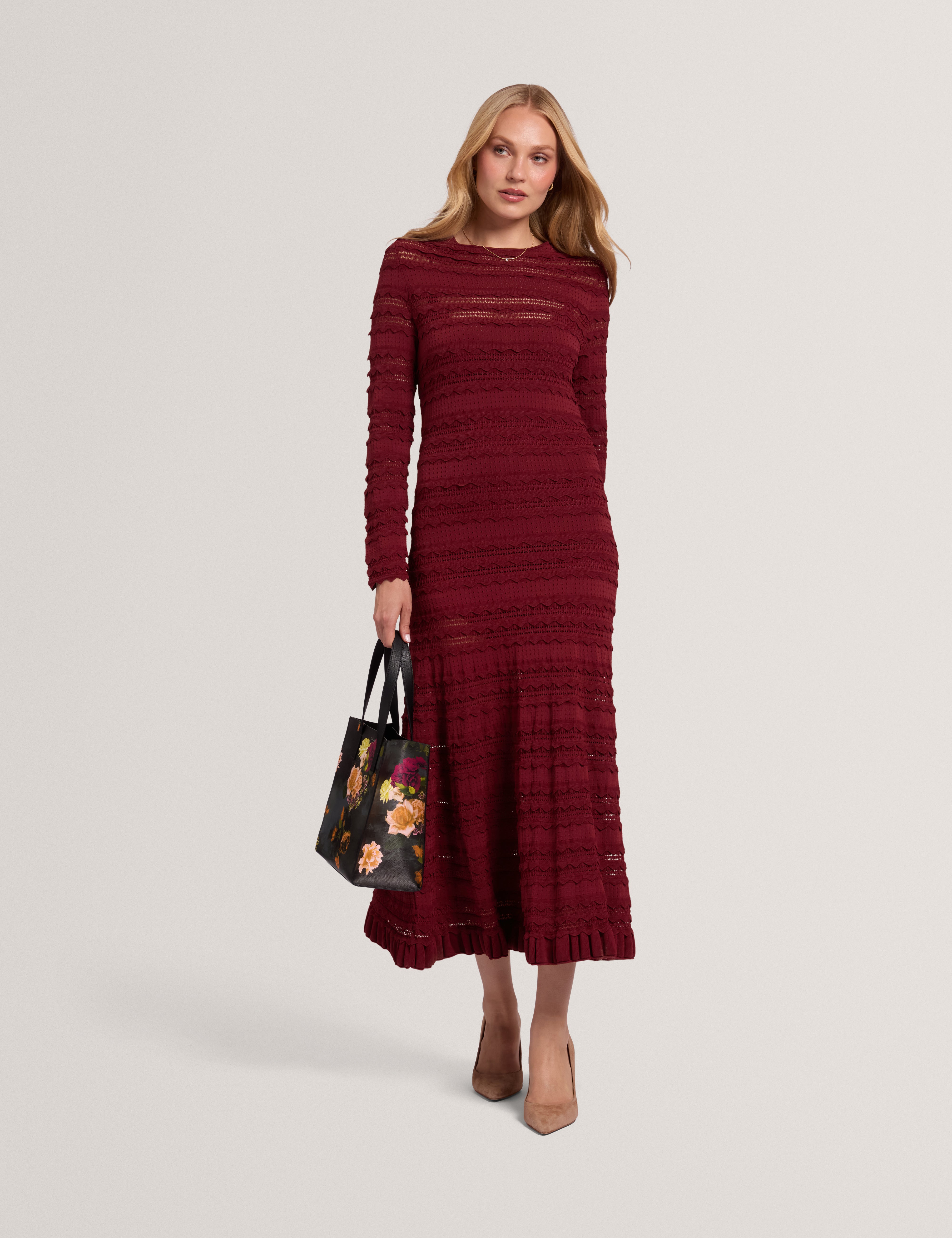 KASEYA: Long Sleeve Knitted Midi Dress