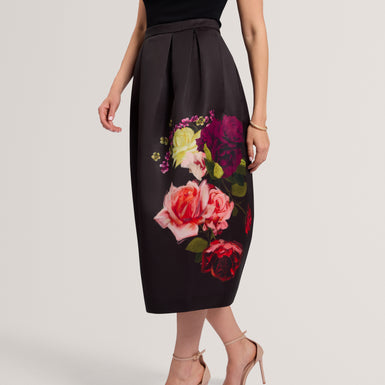 VENELLA: Mockable Midi Dress With Tulip Printed Skirt