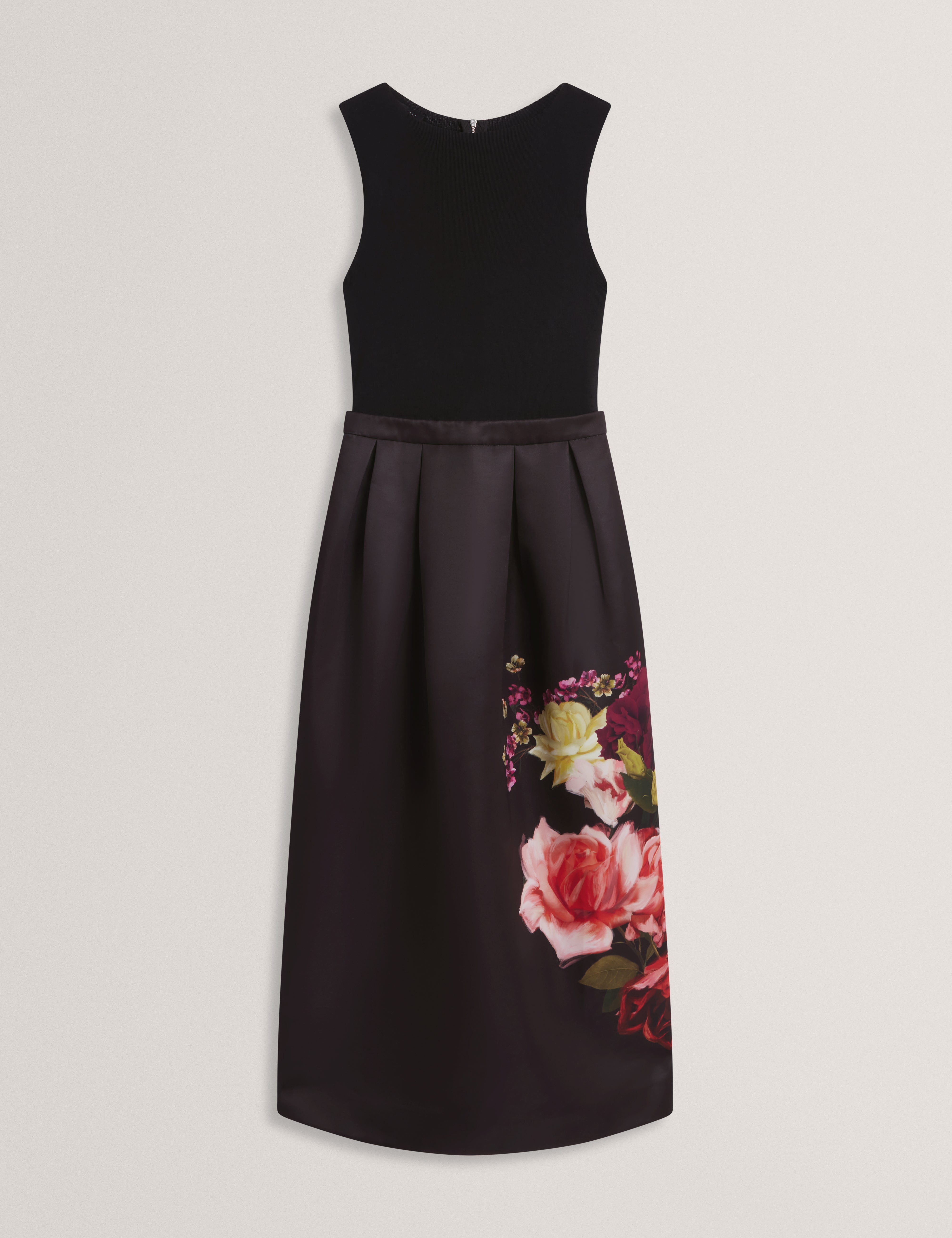 VENELLA: Mockable Midi Dress With Tulip Printed Skirt
