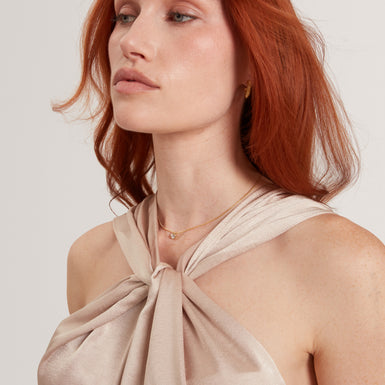 MELLANA: Knitted Twist Neck Midi Dress