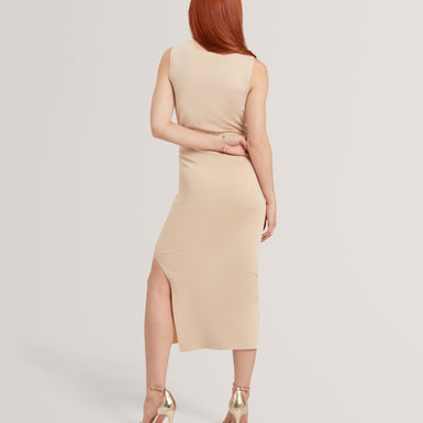 MELLANA: Knitted Twist Neck Midi Dress
