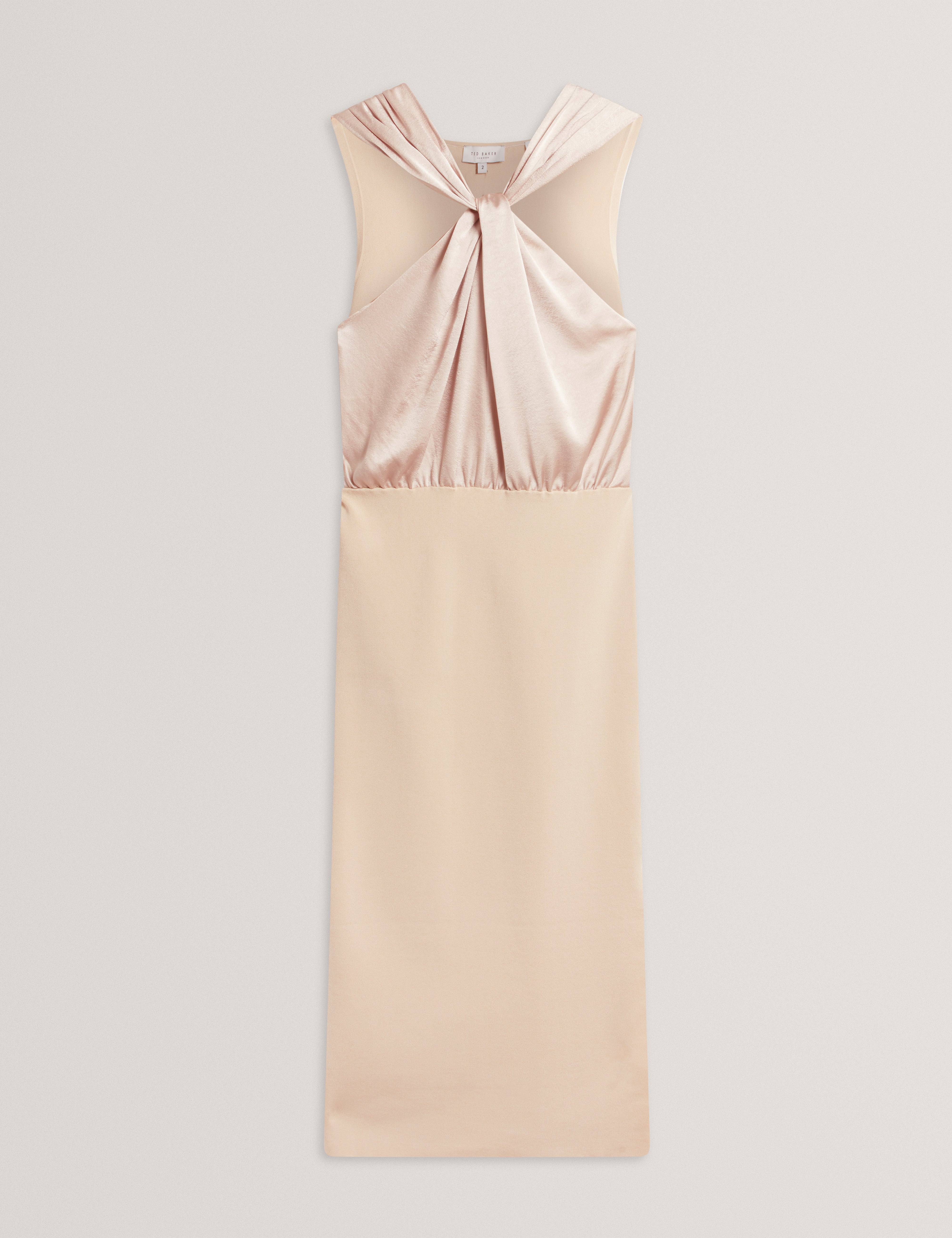 MELLANA: Knitted Twist Neck Midi Dress