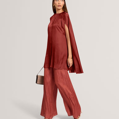 JOYELA: Satin Crew Neck Mini Dress