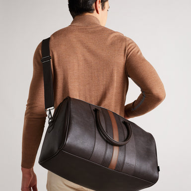 Men's Evyday-Striped Pu Holdall Brn-Choc