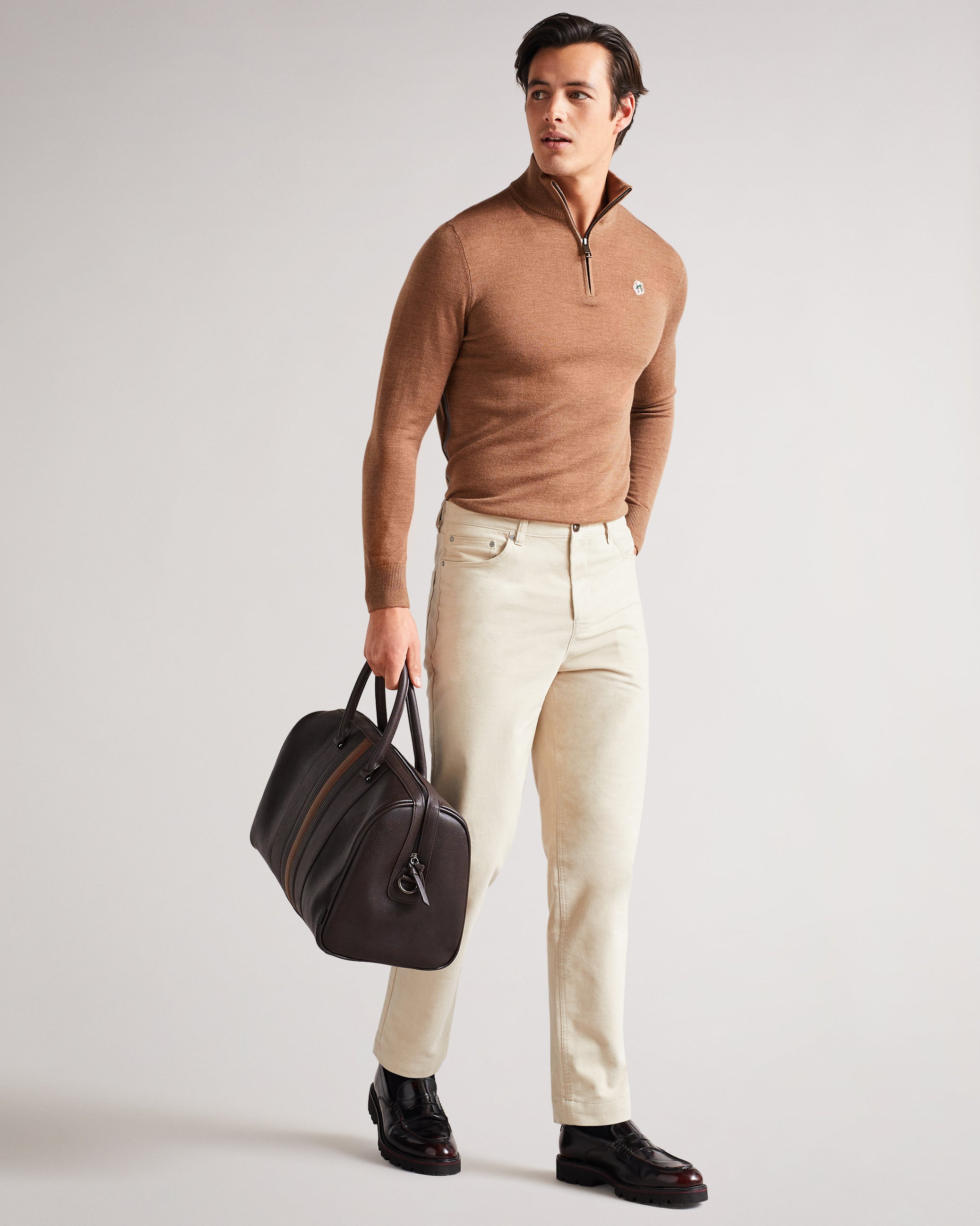 Men's Evyday-Striped Pu Holdall Brn-Choc