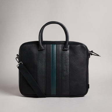 Men's Nevver-Striped Pu Document Bag Black
