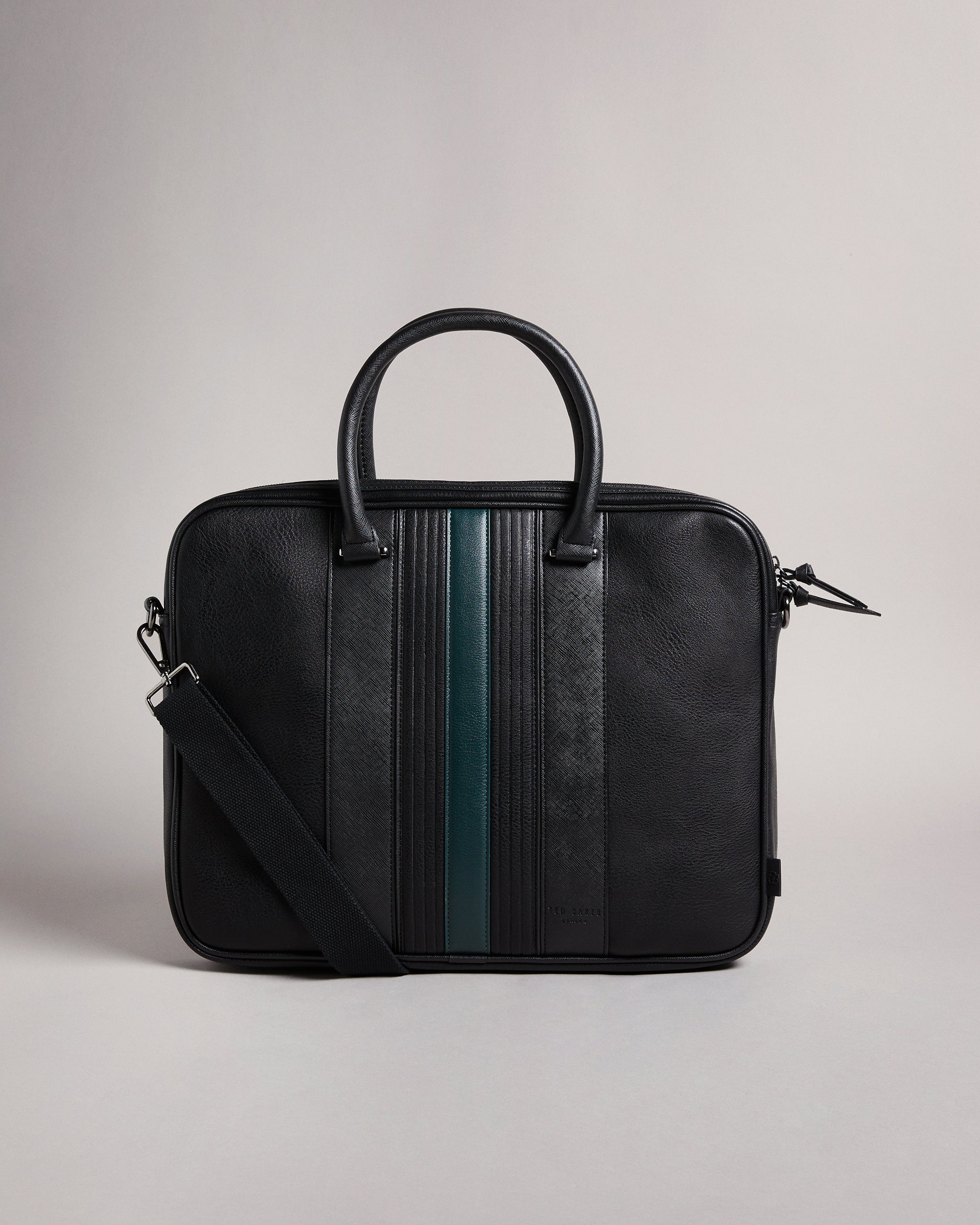 Men's Nevver-Striped Pu Document Bag Black