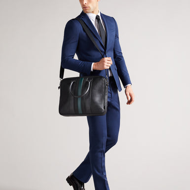 Men's Nevver-Striped Pu Document Bag Black