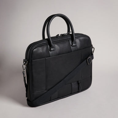 Men's Nevver-Striped Pu Document Bag Black
