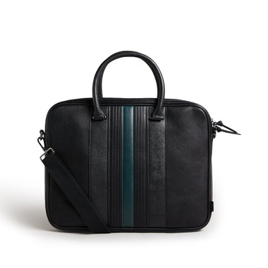 Men's Nevver-Striped Pu Document Bag Black
