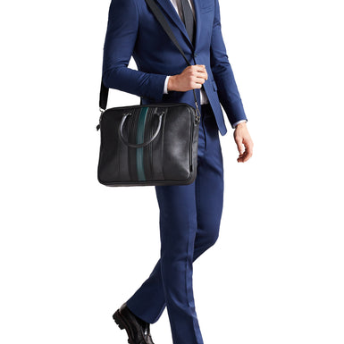 Men's Nevver-Striped Pu Document Bag Black