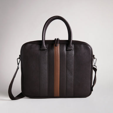Men's Nevver-Striped Pu Document Bag Brn-Choc