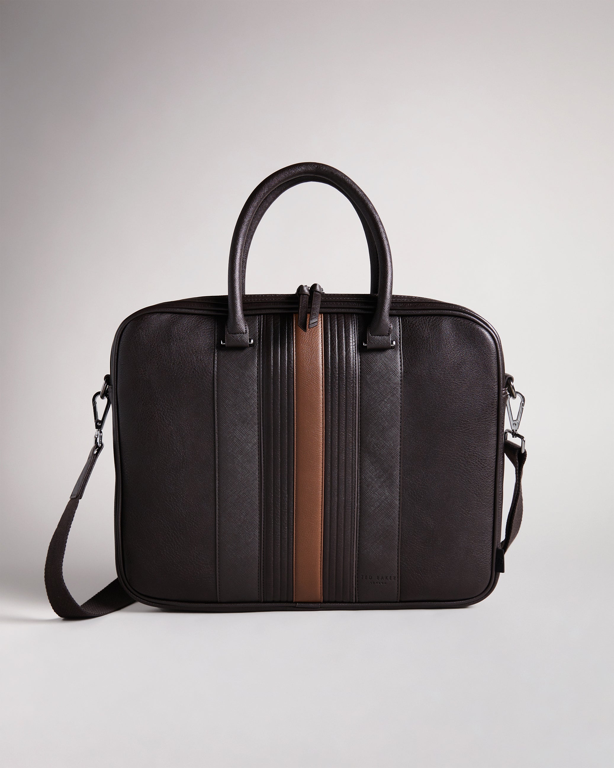 Men's Nevver-Striped Pu Document Bag Brn-Choc