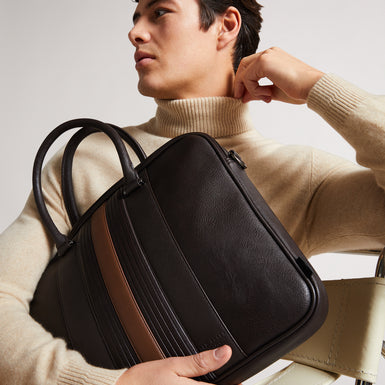Men's Nevver-Striped Pu Document Bag Brn-Choc