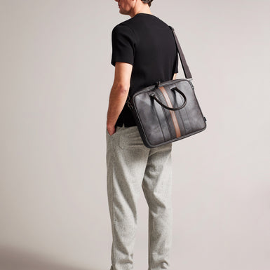 Men's Nevver-Striped Pu Document Bag Brn-Choc