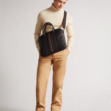Men's Nevver-Striped Pu Document Bag Brn-Choc