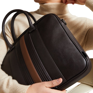 Men's Nevver-Striped Pu Document Bag Brn-Choc