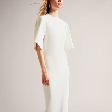 Women's Lounia-Fluted Sleeve Knit Bodycon Midi Dress White