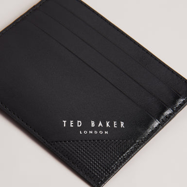 Men's Raffle-Embossed Corner Leather Cardholder Black