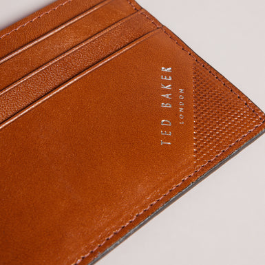 Men's Raffle-Embossed Corner Leather Cardholder Tan