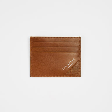 Men's Raffle-Embossed Corner Leather Cardholder Tan