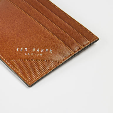 Men's Raffle-Embossed Corner Leather Cardholder Tan